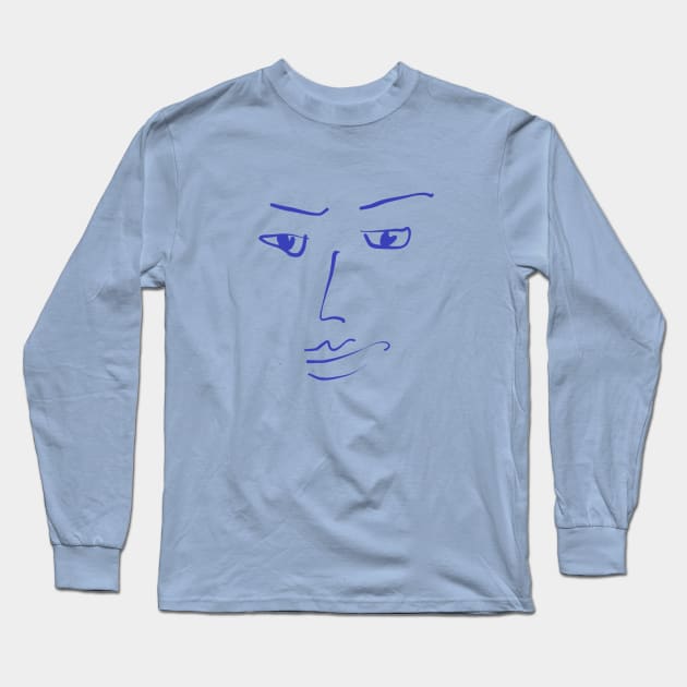 Minimalist Unimpressed Face Line Drawing Long Sleeve T-Shirt by InalterataArt